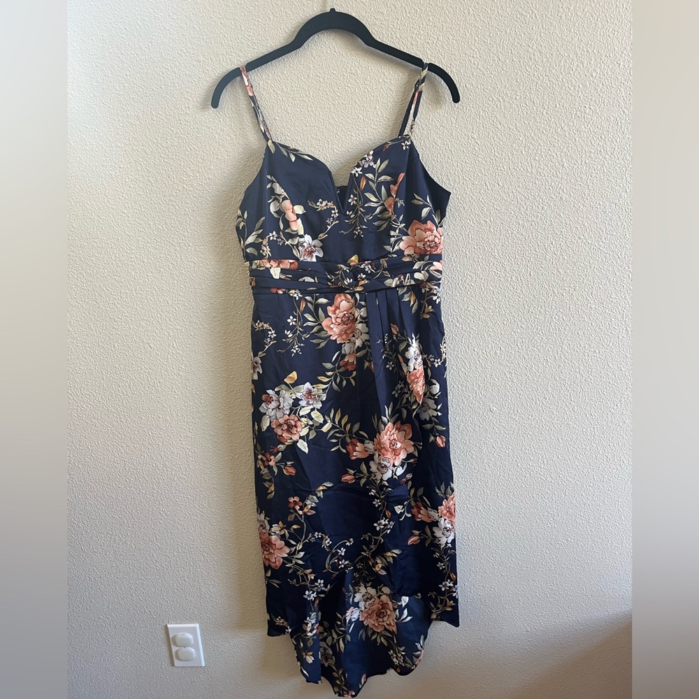 NWOT Lulus My Favorite Day Navy Floral Print Tulip Skirt Midi Dress MD - Picture 4 of 13